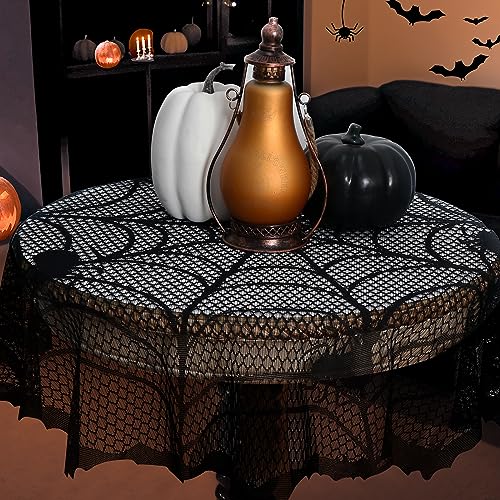 Halloween Lace Spiderweb Tablecloth 40 Inch Black Round Table Decor