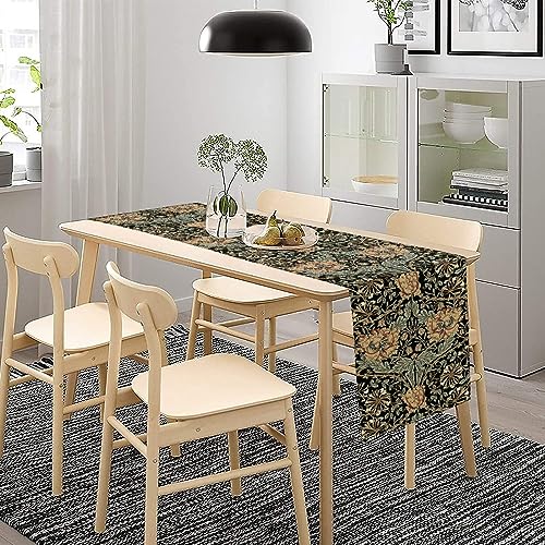 William Morris Table Runner 13x70 Inch Boho Rustic Ethnic Floral Design - Natural Cotton Linen