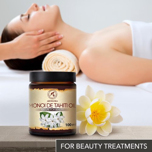 AROMATIKA Monoi de Tahiti Carrier Oil - Pure Cold Pressed Coconut Oil for Face & Body Care - 3.4 Fl Oz