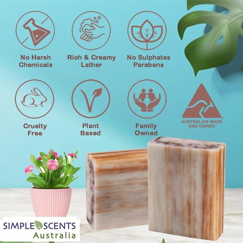 Simple Scents Australia Patchouli Scented Natural Soap Bars (5 Bars), 3.5oz Moisturizing French Triple Milled Soap Bars Enriched with Shea Butter - Pure Plant Oil Bath & Body