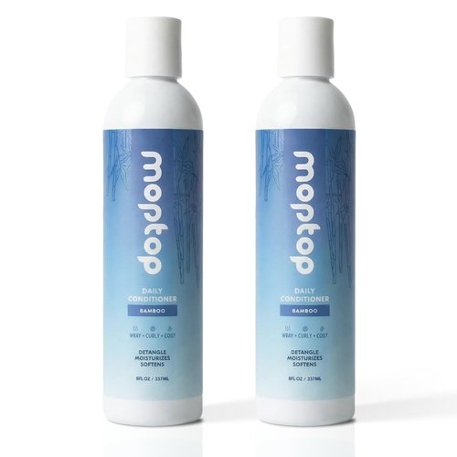 MopTop Daily Curly Hair Conditioner – Silicone & Sulfate Free Conditioner Helps Restore Dry Damaged Hair & Reduce Frizz, Paraben Free Natural Hair Products for All Hair Types (Bamboo, 2pk)