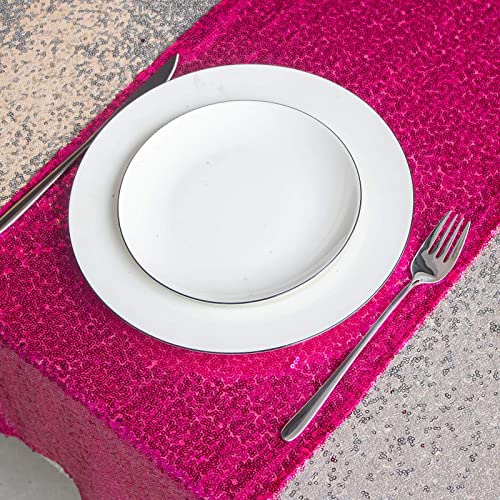 Pink Sequin Table Runner 12x72 Inches - 6 Pack, Glitter Party Decor - Hot Pink Variation
