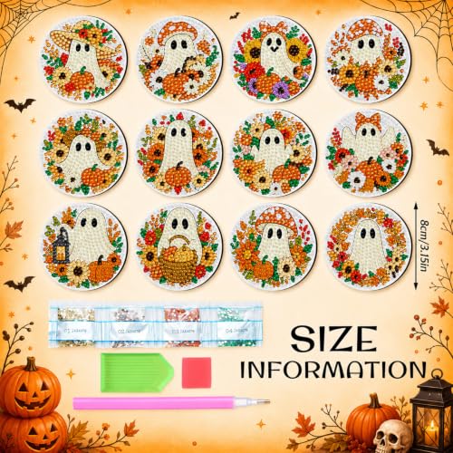 Halloween Ghost Diamond Art Magnets Kit - Fall / Ghost Variation, 12 Pcs