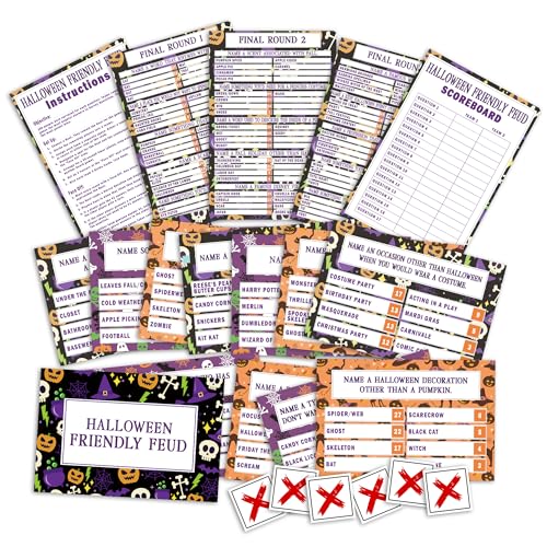 Halloween Friendly Feud Card Game for Adults & Families - Purple Skeleton Variation