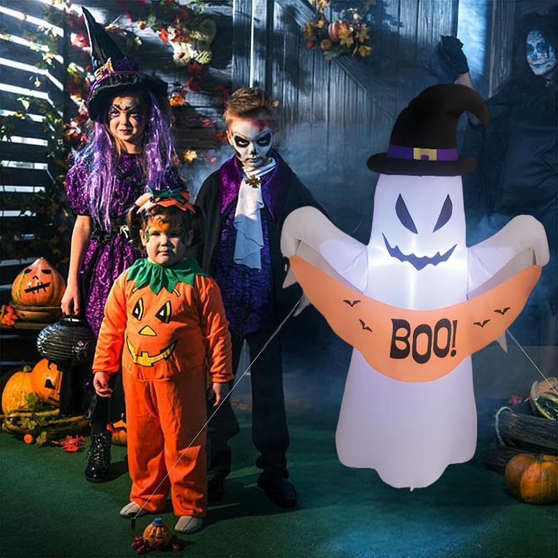 4FT Halloween Inflatable Ghost with LED Lights - Outdoor Yard Decor, Blow Up Haunted Ghost, Waterproof