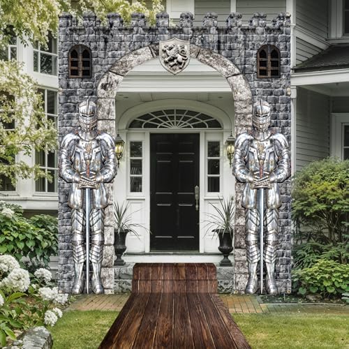 Medieval Castle Door Banner & Knight Decor Set - 4 Piece Fantasy Party Decorations