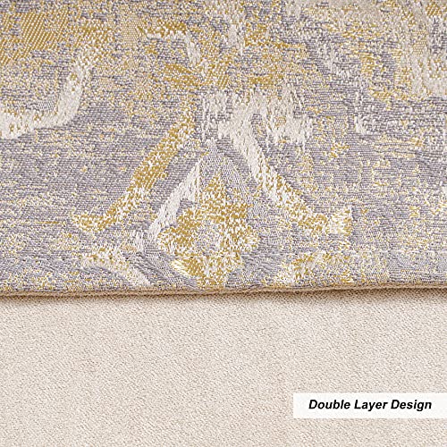 Luxury Damask Placemats Set of 6 - Double-Layer, Beige, with Grey & Gold Variation