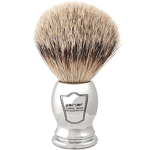 Parker 100% SILVERTIP Badger Shaving Brush – Chrome Handle & Stand – Premium 3-Band Badger Bristles for Smooth, Luxurious Lather