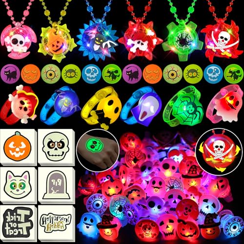 Halloween Glow in the Dark Toys Party Favors 100 pcs - Light Up Necklaces Rings Bracelets Balls