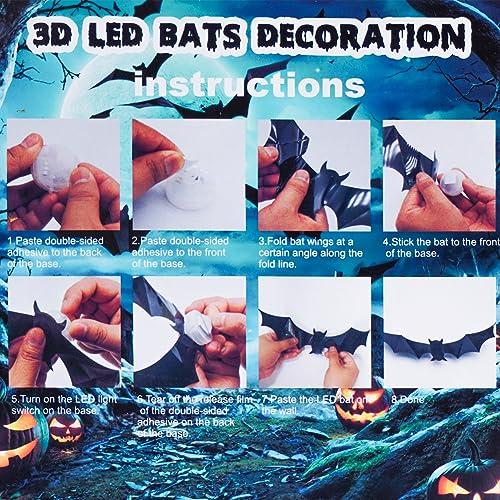 Halloween LED Bat Wall Stickers Set - 12 Bats in 5 Sizes, Reusable & Easy to Install