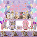 Cat Birthday Party Supplies Set Includes Plates Cups Balloons & Backdrop for Kids - Serves 20