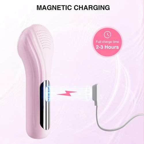 5 Modes Silicone Face Scrubber, Waterproof Face Scrubber Exfoliator for Men & Women, Rechargeable Electric Facial Cleansing Brush for Deep Cleansing, Exfoliating, Massage (Pink)
