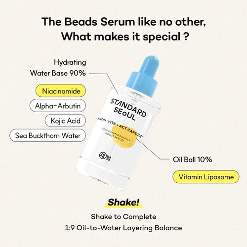STANDARD SEOUL Brightening Bouncy Boost Serum – Radiance-Boosting K-Beauty Serum with Niacinamide, Vitamin C Blend, Lightweight Dual-Phase Glow Formula (30ml)