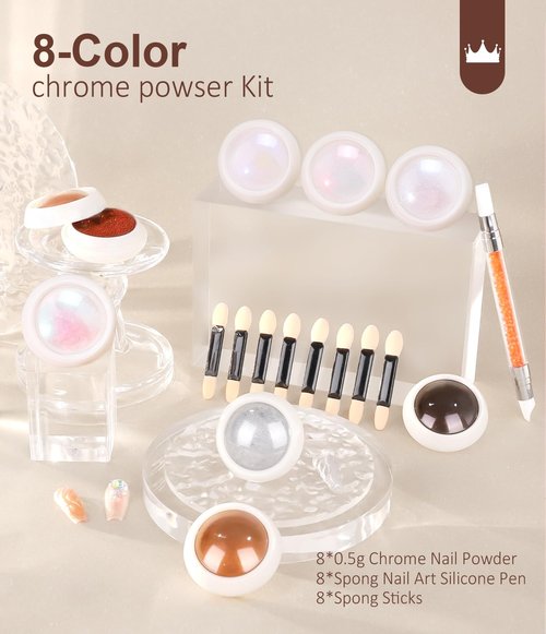 BISHENGYF Mermaid Pearl Chrome Nail Powder: 8 Colors Mirror Effec Chocolate/Coffee/Copper Chrome Nail powder，Magic Mermaid Pink Chrome Nail Powder Pigment for Nail Art Design Home DIY（Purple/Green）