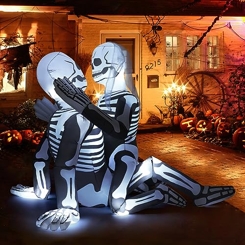 6.5 FT Inflatable Skeleton Couple Halloween Yard Decoration with Built-in LEDs
