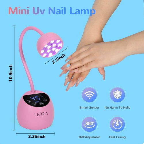 LIORA UV LED Nail Lamp: Cordless USB Rechargeable Gooseneck Lamp for Gel Nails with 4 Timers & Auto Sensor, Flash Curing Nail Dryer for Salon, Home & DIY Use