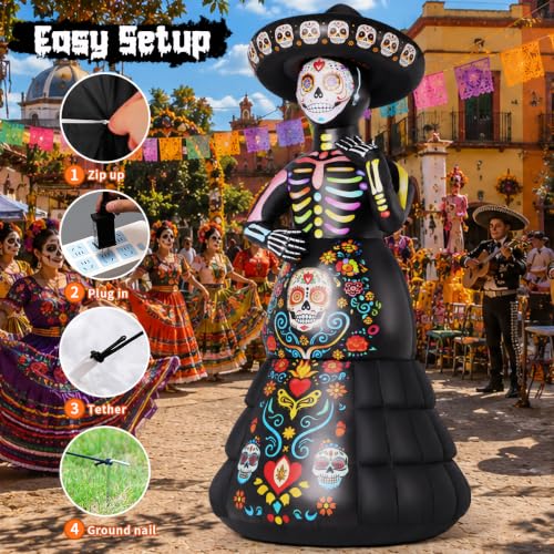 Halloween Inflatable Ghost Bride with LED Lights, 7.2ft Outdoor Yard Decor