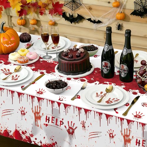 Bloody Halloween Tablecloth 3 Pcs 54x108 Plastic Cover - Festive Party Decor