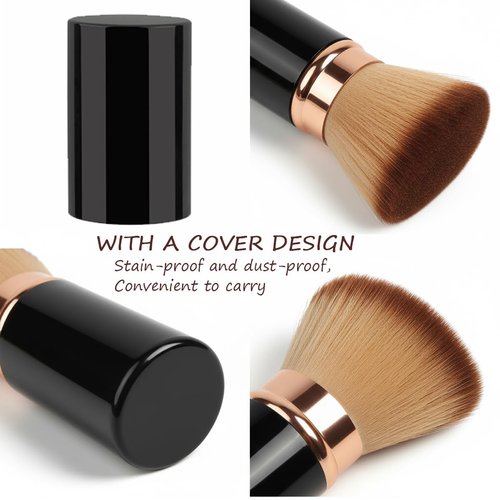 Skiennix Retractable Kabuki Brush - Portable Travel Makeup Brush for Flawless Foundation & Blush (Black)