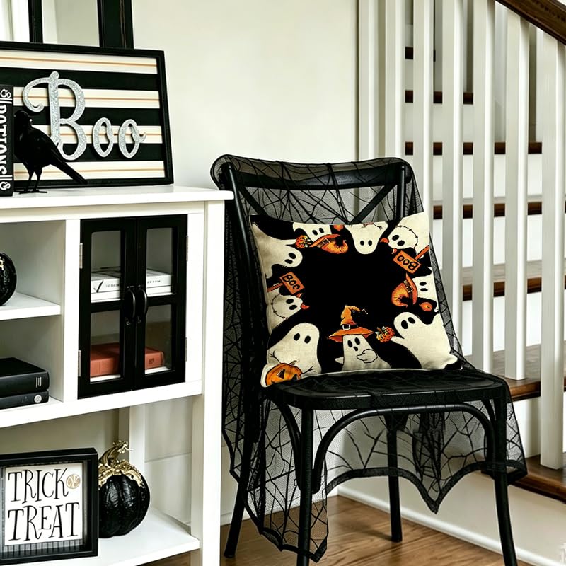 Halloween Ghost Pillow Covers 20x20 Set of 2 Black White Decor - Ghost Boo
