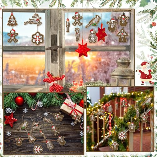 Gothic Skeleton Christmas Ornaments Set - 24 Wooden Holiday Decorations with Variation Skull