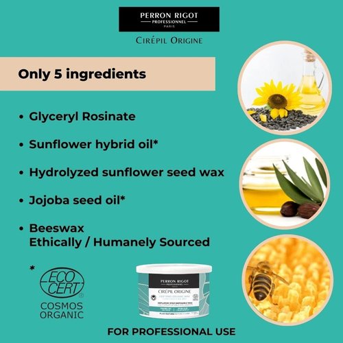 Cirepil - Origine - 400g / 14.11 oz Soft Wax Tin - Cosmos Certified Organic Strip Wax - 100% Natural with Jojoba Oil - Fragrance-Free for Sensitive Skin - Professional Body Depilatory Refill