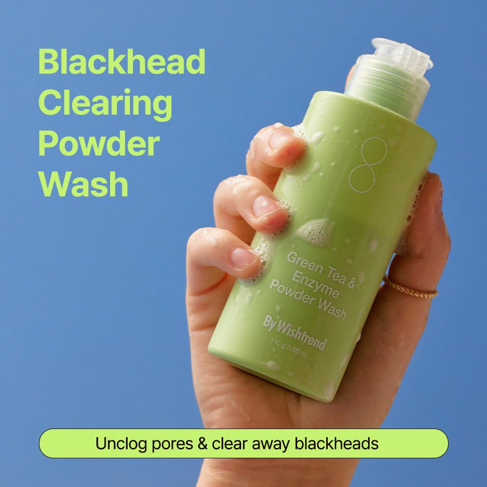 WISHTREND Green Tea & Enzyme Powder Wash - Gentle Facial Cleanser for Sensitive Skin | 110g / 3.88 Oz