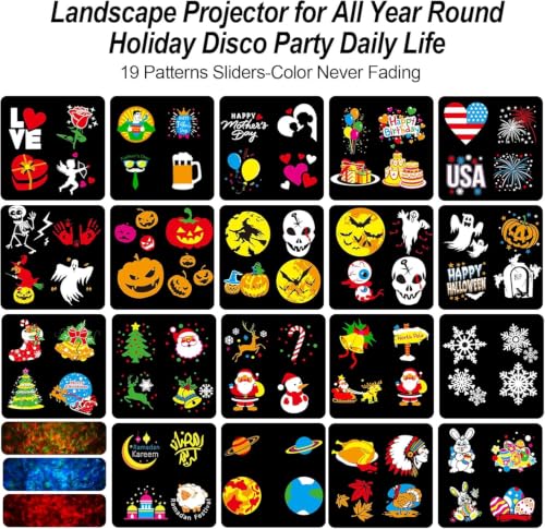 Halloween Projector Light with 4 Patterns - Waterproof Holiday LED Projection with 19 HD Slides