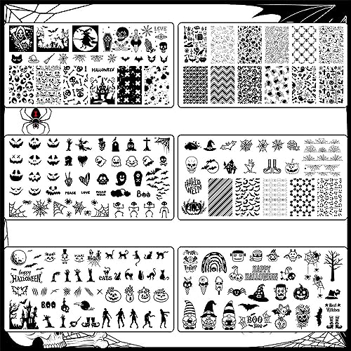 Halloween Nail Art Stamping Plates Set - Spiderweb Jack-o'-Lantern Skull Design - Style4