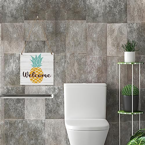 Welcome Pineapple Wooden Sign - Summer Farmhouse Wall Decor, 7.1x7.1 Inches, Rustic Porch Entryway Decor - Variation of WelcomePineapple