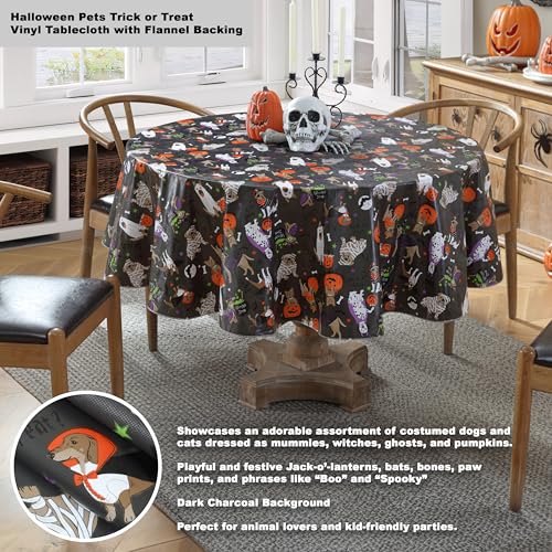 Newbridge Halloween Pets Vinyl Round Tablecloth 70 Inch for Fall Festivities