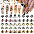 Halloween Spider Nail Charms Set - 50pcs 3D Gold & Silver Spider Rhinestones - Variation 01