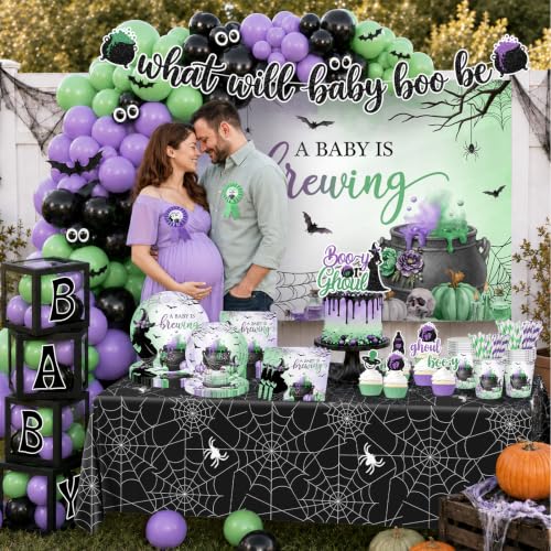 Halloween Baby Shower Decorations Set with Plates Napkins Cups Banner & Backdrop - 288pcs