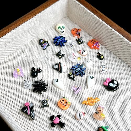 Blue Halloween Ghost Pumpkin Nail Charms 3D Rhinestones for Nail Art - 100 Pcs