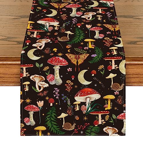 Black Fall Mushroom Table Runner 13x72 Inch - Farmhouse Kitchen Decor