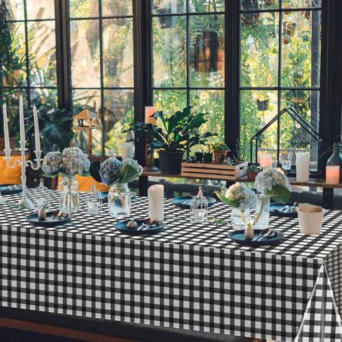Black and White Gingham Disposable Tablecloths Set - Black / 3 - 54x108 Inch for Parties