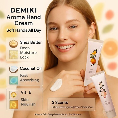 DEMIKI Shea Butter Hand Cream for Dry Cracked Hands, Birthday Gifts for Women, Bridesmaid Gifts, Nurse Gifts,Valentines Day Gifts, Party Favors, Hand Cream Gifts Set for Women, Travel Size1.7fl.oz x 2
