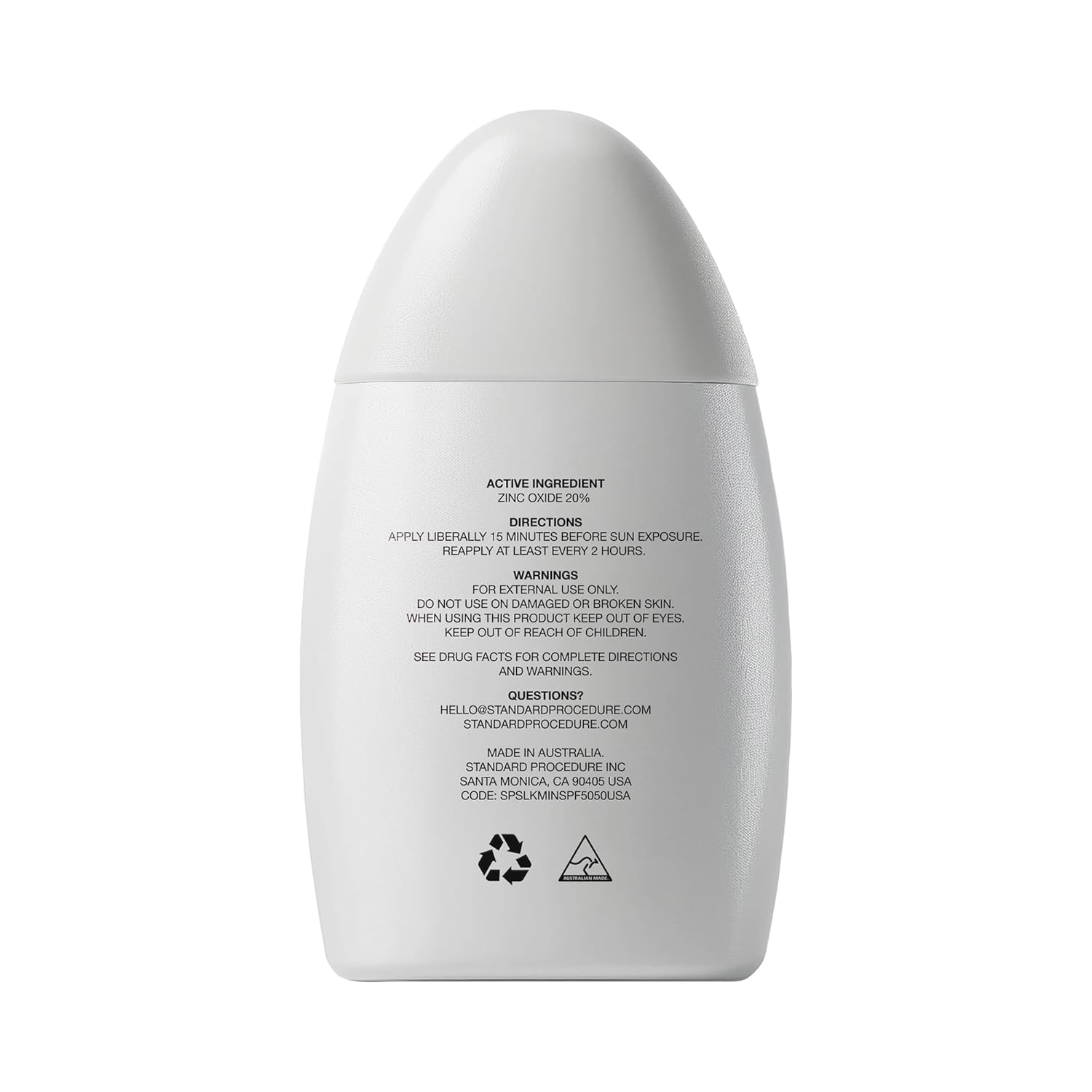 Standard Procedure SPF 50 Face Sunscreen - Mineral Broad Spectrum UVA & UVB Protection