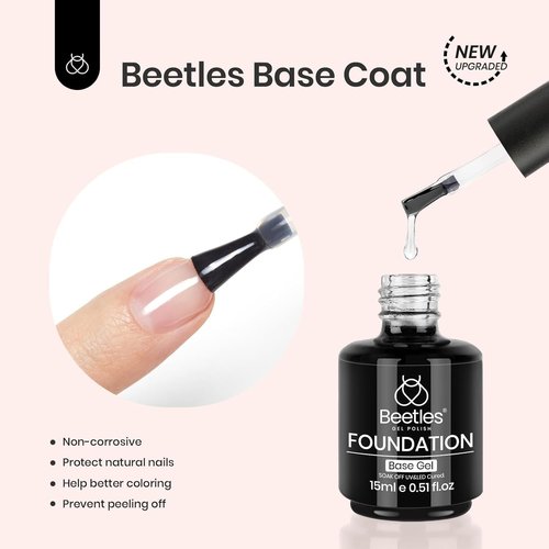 Beetles Top Coat Base Gel & Nail Glue Set-3Pcs No Wipe Top Coat Gel Nail Polish & Base Coat with 9 In 1 Nail Glue Shine Effect Long Lasting Soak Off Uv Light Lamp Diy Nail Gifts for Women & Girls