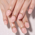 Evpct Nude Pink French Press-On Nails - Short Oval Design with Gold Foil Accents | Reusable Soft Gel Kit