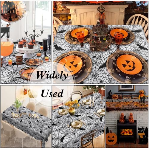 Halloween Black Lace Tablecloth 70x52 Inch Rectangular Spiderweb Bat Decor