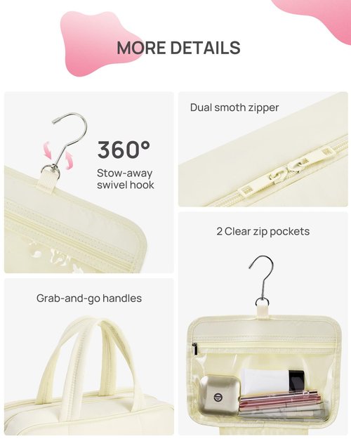Telena Travel Toiletry Bag with Jewelry Organizer for Women, Puffy Hanging Makeup Bag Lightweight Cosmetic Bag Organizer for Travel Essentials