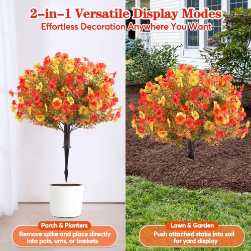 Artificial Fall Topiary Flowers with Stakes - 27.5 Inch Outdoor Decor, Violet Variation