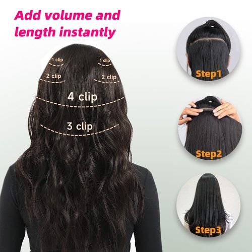Straight Clip in Hair Extensions Real Human Hair, 7Pcs 12 Inch 80g Pink Invisible Natural Soft Remy Human Hair Extension Clip ins, Double Weft Hair Extensions Real Human Hair for Women