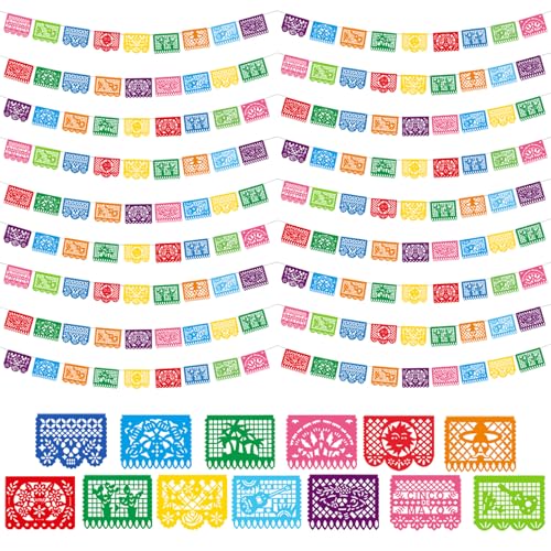 Multicolor Mexican Party Banner Set - 18 Pack, 324FT, 3 Styles for Cinco De Mayo & Day of the Dead
