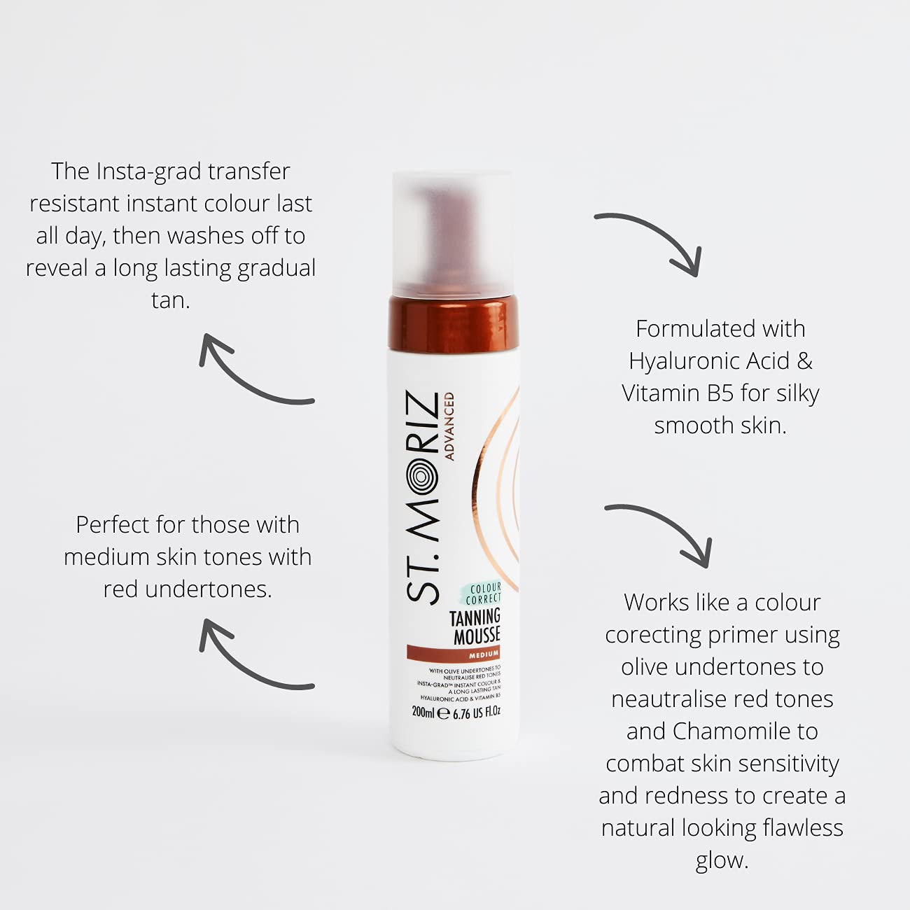 St. Moriz Self Tanner Mousse - Advanced Color Correcting Formula in Medium | 7.78 Fl Oz - Streak-Free & Long-Lasting