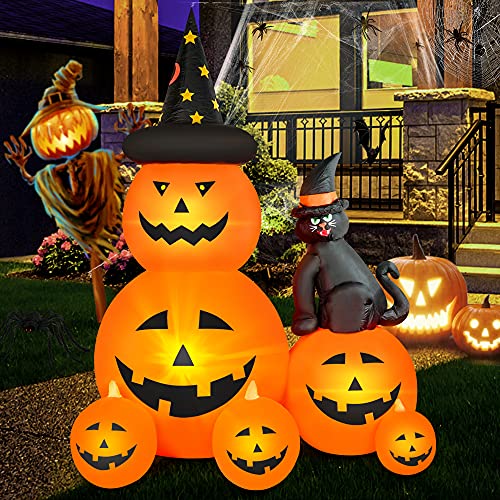 6 FT Halloween Inflatable Ghost Pumpkin & Black Cat Outdoor Decor with LED Lights