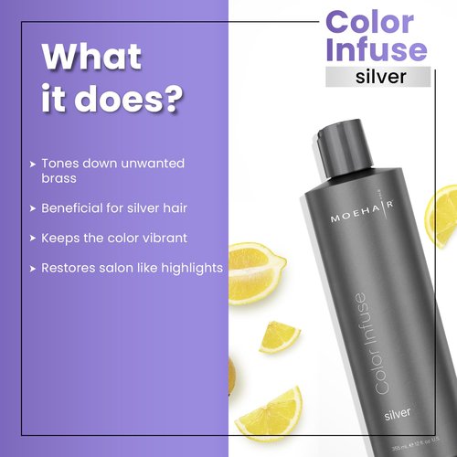 MOEHAIR Color Infuse Silver - 12 Fl. Oz | Purple Toner for Silver, Gray & White Hair | Neutralizes Brassiness