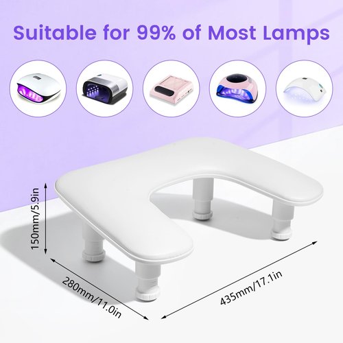 Big Arm Rest for Nails Tech: 2nd Generation U-Shaped Manicure Nail Arm Rest Stand Height Adjustable Armrest Microfiber PU Leather Hand Rest Pillow for Acrylic Nails (White)