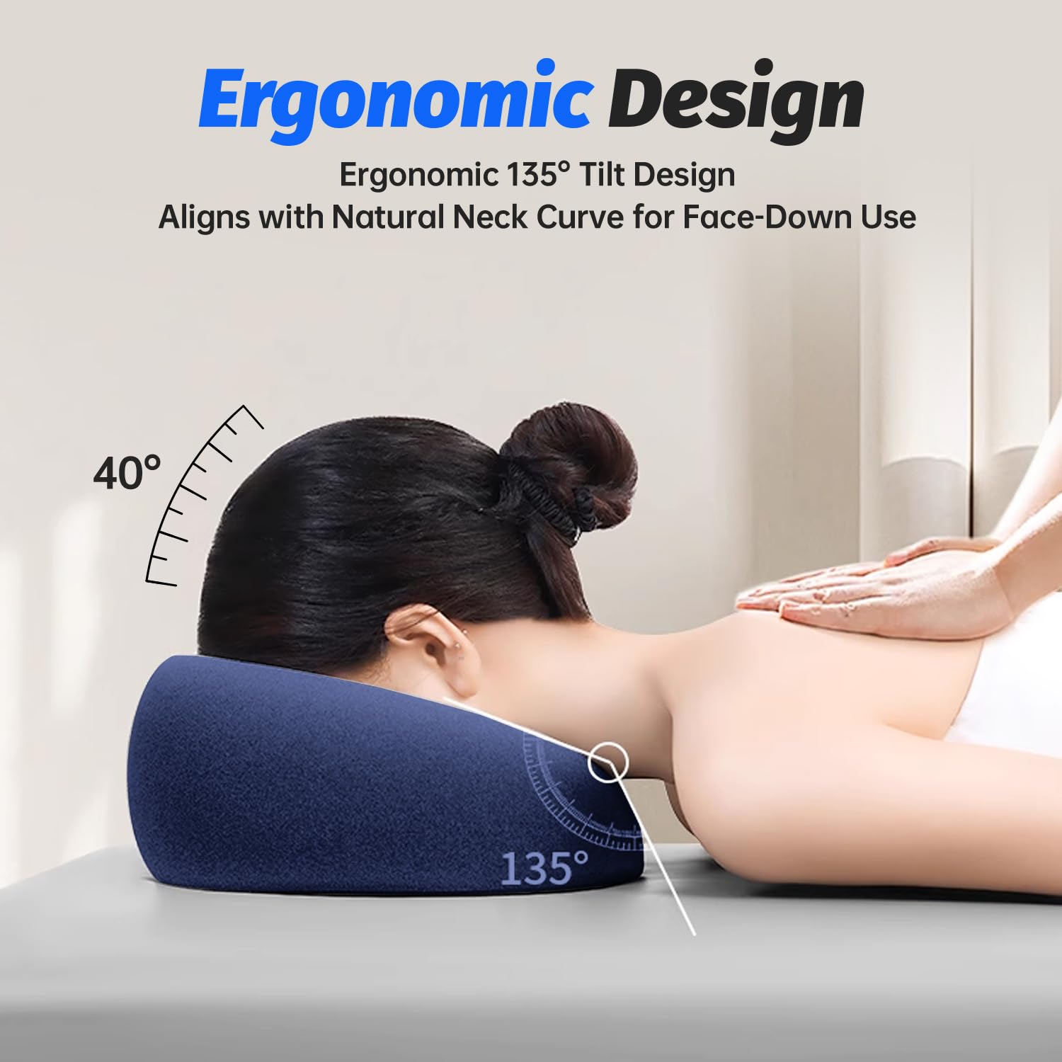 Xiaomubiao Face Down Pillow - Comfortable Massage Headrest for Stomach Sleeping | Navy Blue, Removable Cover